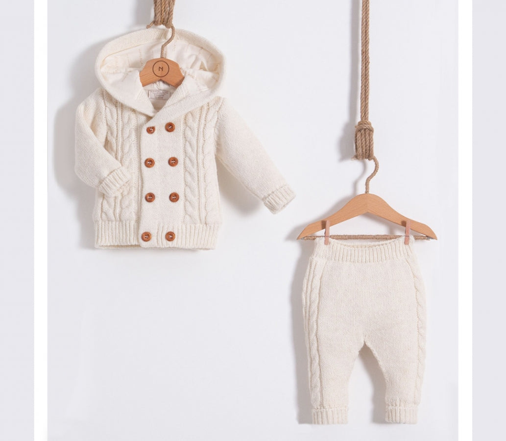 Babyset mit Kapuze und Holzknöpfen - FRESITA