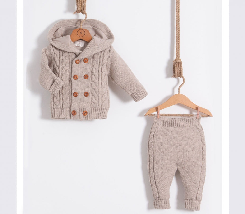 Babyset mit Kapuze und Holzknöpfen - FRESITA