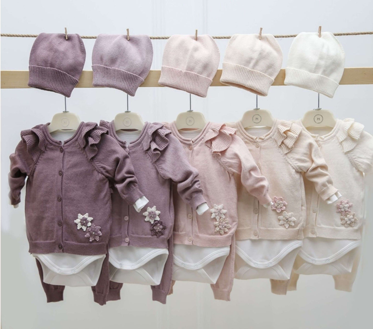 4-teiliges Strickset mit Blümchen - FRESITA