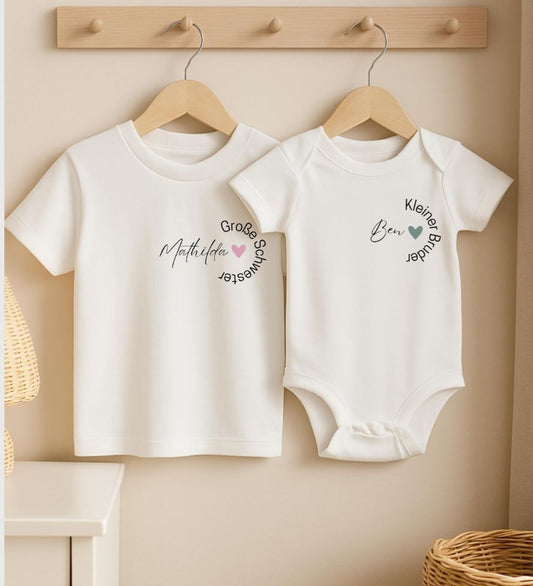 Personalisiertes Geschwister-Set „Große Schwester & Kleiner Bruder“