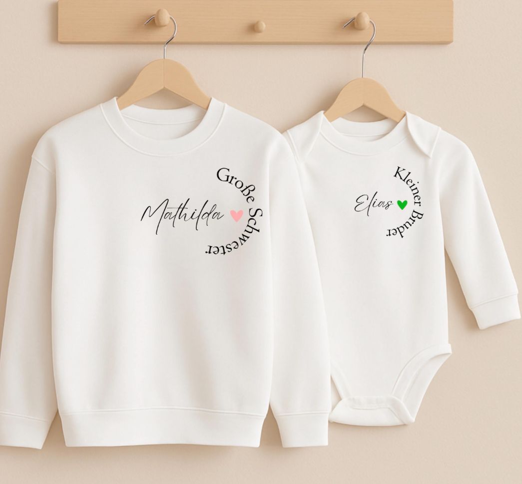 Personalisiertes Geschwister-Set „Große Schwester & Kleiner Bruder“ Langarm