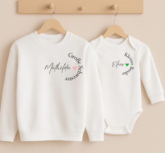 Personalisiertes Geschwister-Set „Große Schwester & Kleiner Bruder“ Langarm